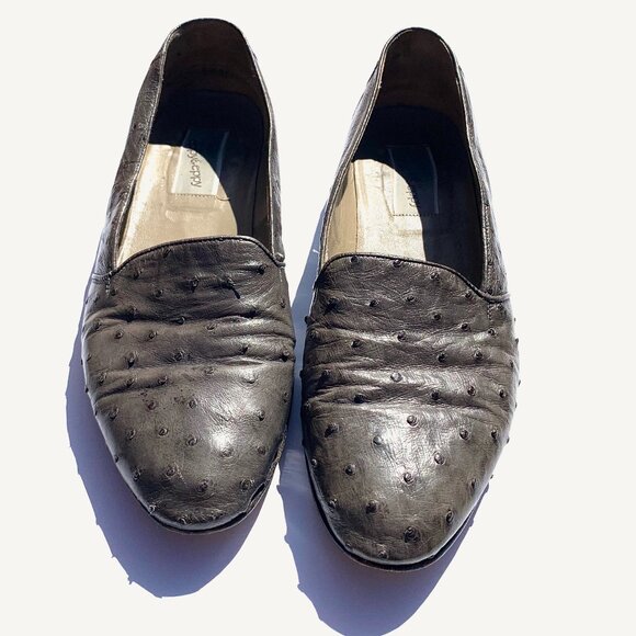VTG Vero Cuoio Men’s Ostrich Slip On Loafers, Grey 10.5